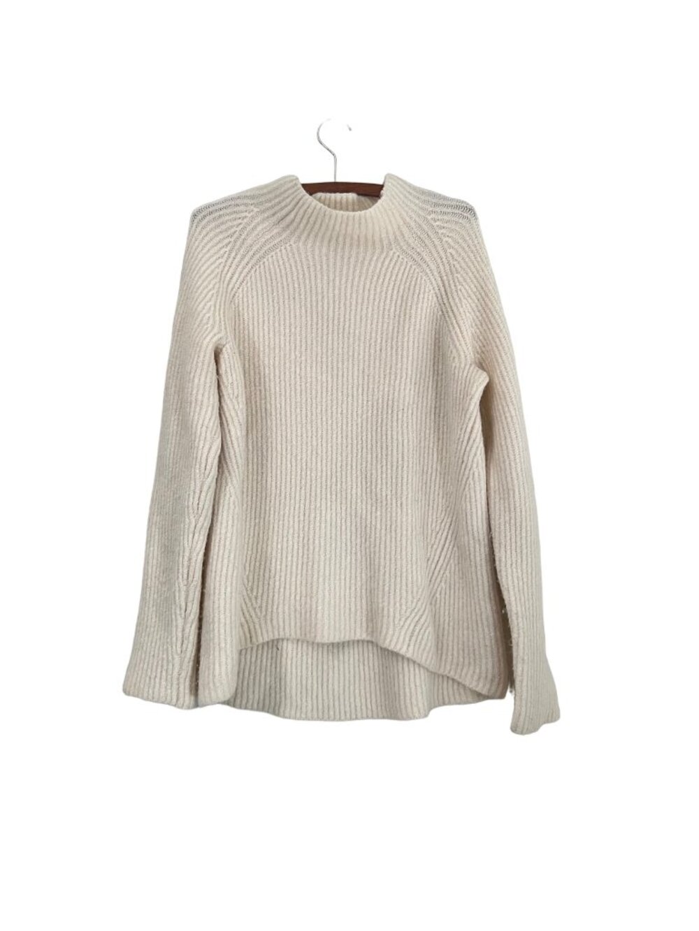 Madewell Cream Chunky Knit Ribbed Wool Blend Mock Knit Tunic Sweater Size Medium